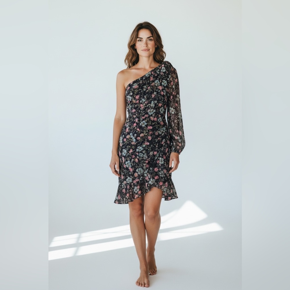 Mango floral dress one shoulder